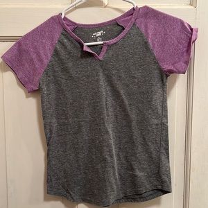 Cute grey girls top with purple sleeves